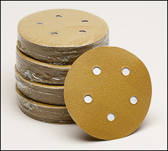 5 inch  gold paper hook and loop discs with 5 vacuum holes. - 5" gold paper hook and loop discs
