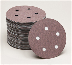5 inch  red paper hook and loop discs with 5 vacuum holes. - 5" red paper hook and loop discs