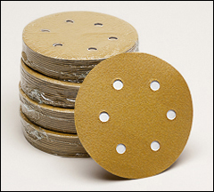 6 inch  gold paper hook and loop discs with 6 vacuum holes. - 6" gold paper hook and loop discs